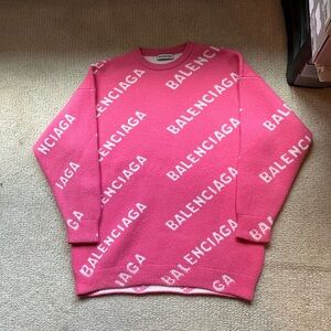 Balenciaga Pink Wool All-over Print Sweater